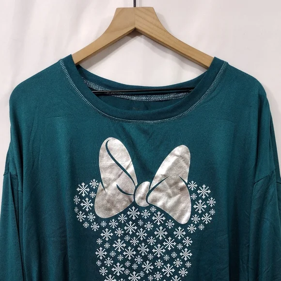 NWT Disney Minnie Mouse Lounge Top Women's XL Green Casual Comfy Holiday - Picture 2 of 9